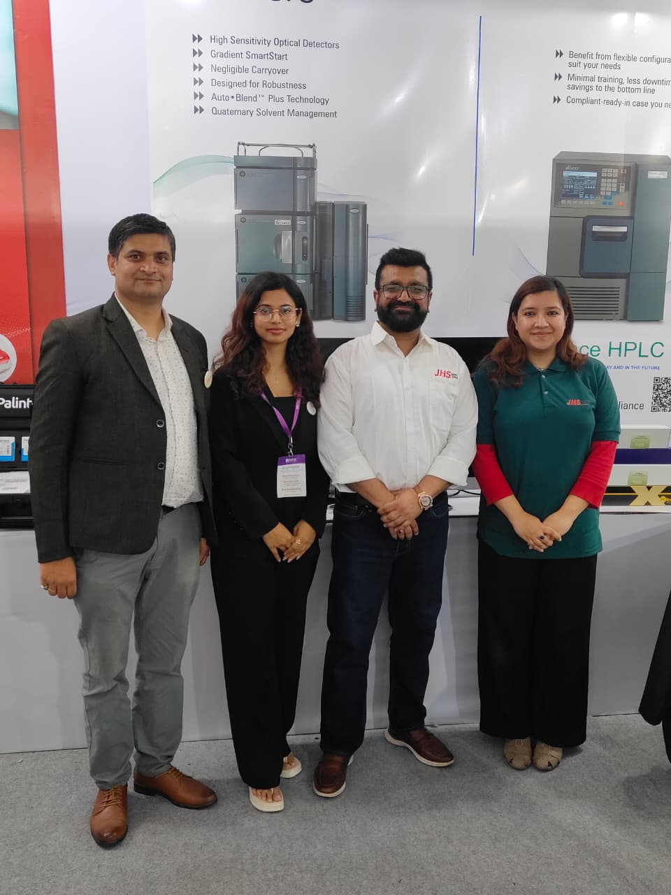 JHS Analytic Traders team with partner representatives at the 10th Nepal Pharma Expo 2026, Bhrikuti Mandap, Kathmandu