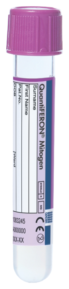 QuantiFERON Mitogen collection tube — purple cap, positive control for immune system validity