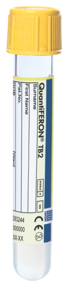 QuantiFERON TB2 collection tube — yellow cap, extended peptide panel for CD4+ and CD8+ T-cell stimulation